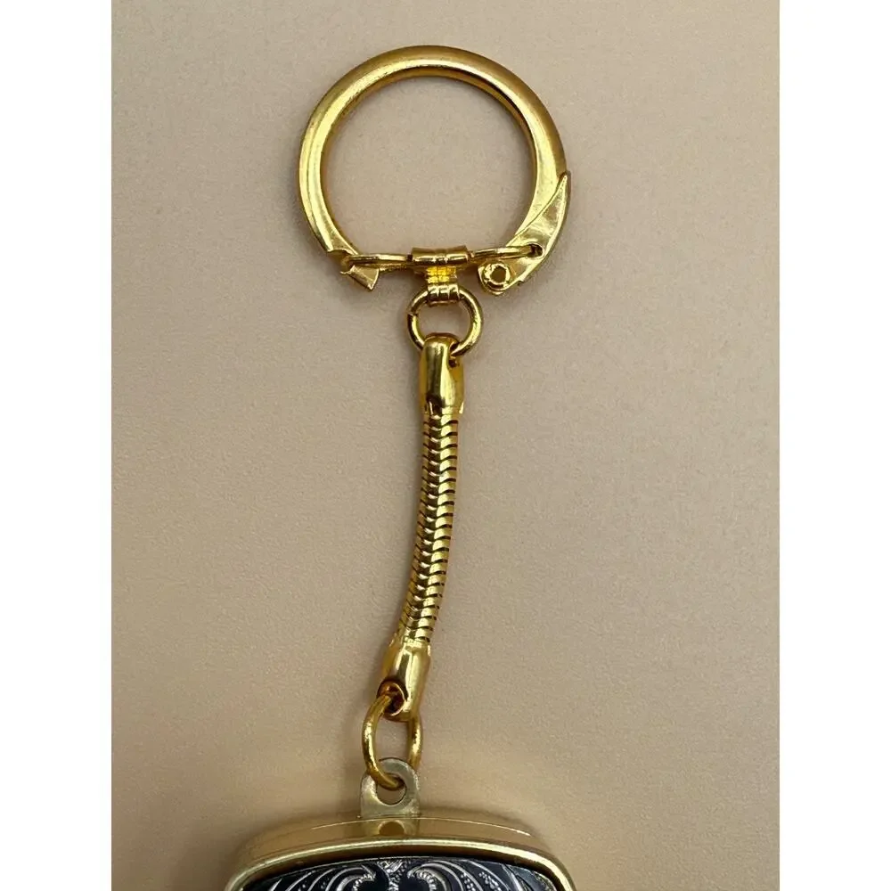 Vintage Sankyo Love Story Music Box Keychain Damascene Japan w/ Box Works